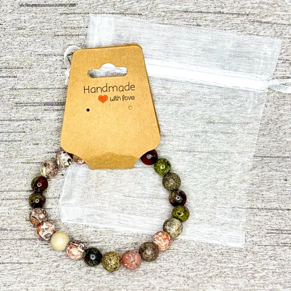 NWT - Handmade Earth Toned MultiColor Beaded Elastic Stretch Bracelet - Aprox 7”